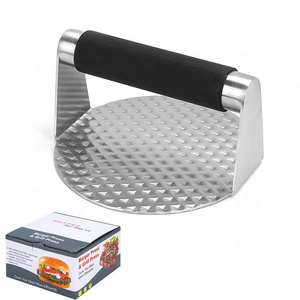 Manjia Round Heavy-duty Stainless Steel Hamburger Press Non Stick Bacon Press with Anti-Scald Handle Burger Smasher