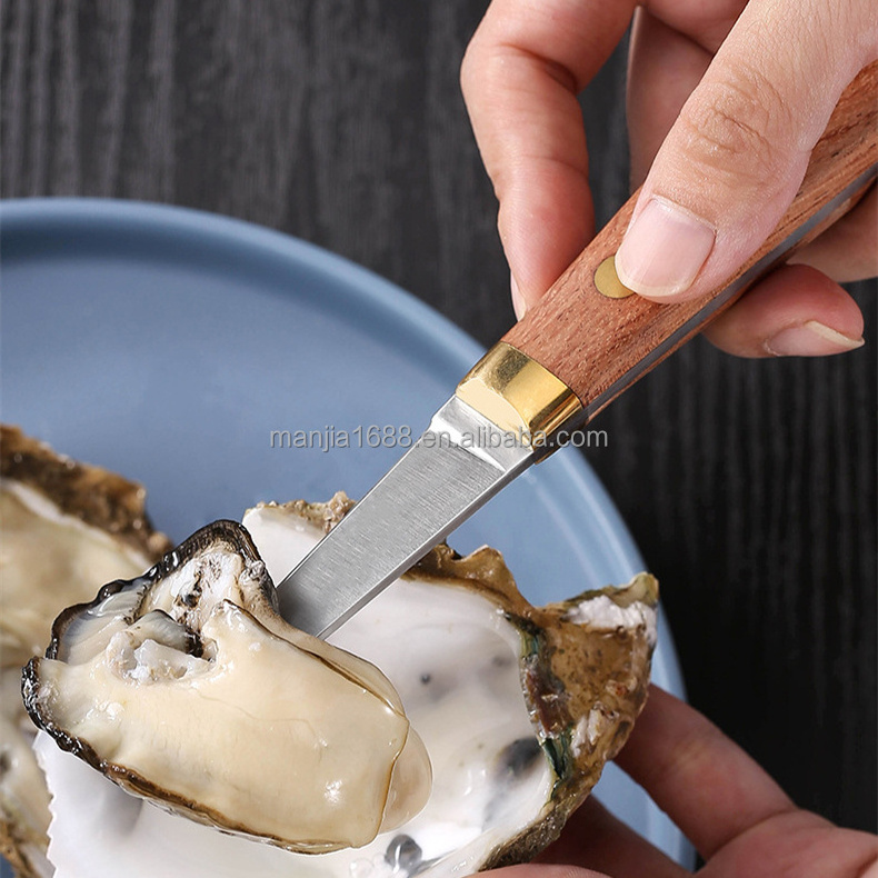 Manjia High Quality Stainless Steel Seafood Tools Wood-handle Opener For Shrimp Lobster oyste Shucking Knife