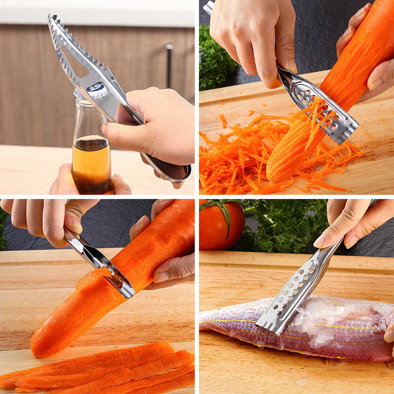 Manjia Kitchen Accessories Fish Scale Scraper Cleaning Peeler Remover Cutting Knife Double Row Sawtooth Easy Descaling Scraper