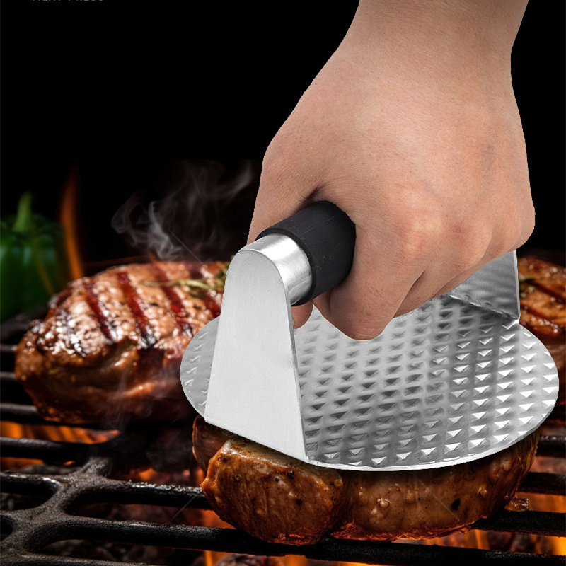 Manjia Round Heavy-duty Stainless Steel Hamburger Press Non Stick Bacon Press with Anti-Scald Handle Burger Smasher