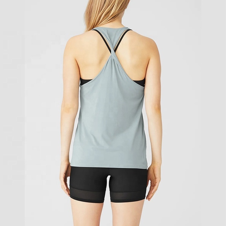 Wholesale Lightweight Quick Dry Athletic Design Twisted Racerback Regular Fit Tank Top Sports Nylon Spandex  Tank Top Women