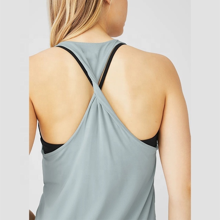 Wholesale Lightweight Quick Dry Athletic Design Twisted Racerback Regular Fit Tank Top Sports Nylon Spandex  Tank Top Women