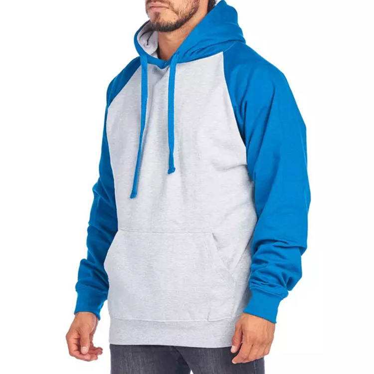 Over Sized Casual Blank Streetwear Running Cut Off Men Long Raglan Sleeve Hoodie With Different Colored Sleeves