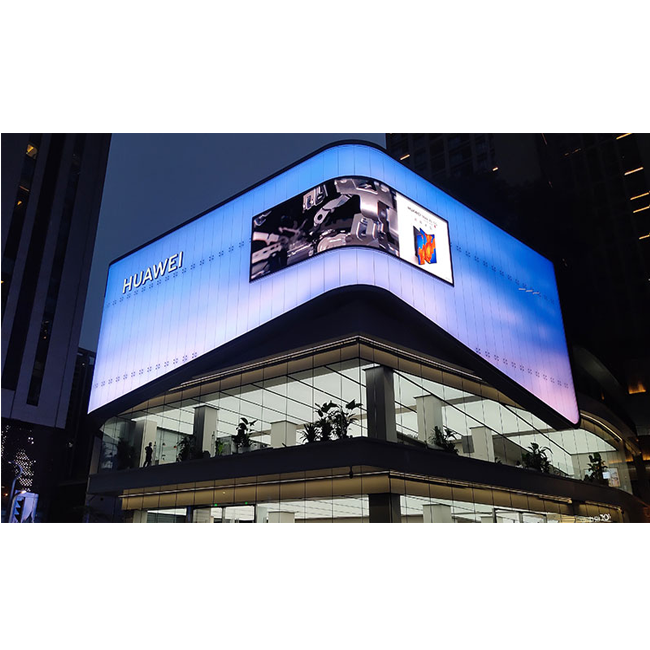 Large video screen outdoor P10 Naked eye 3D animation digital led display with curved corner