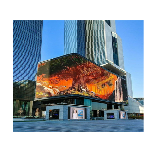 Large video screen outdoor P10 Naked eye 3D animation digital led display with curved corner