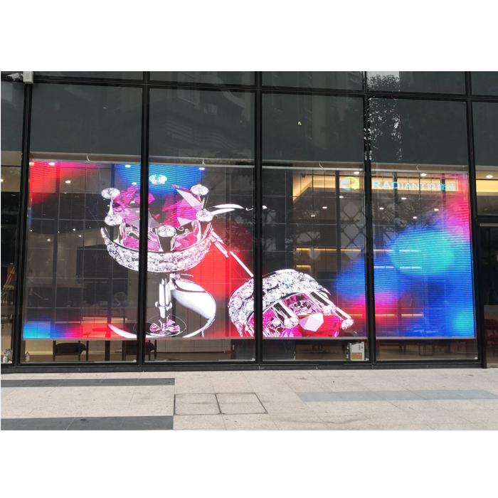 Super slim indoor curtain transparent flexible led sign P3.9-7.8 led glass window film screen