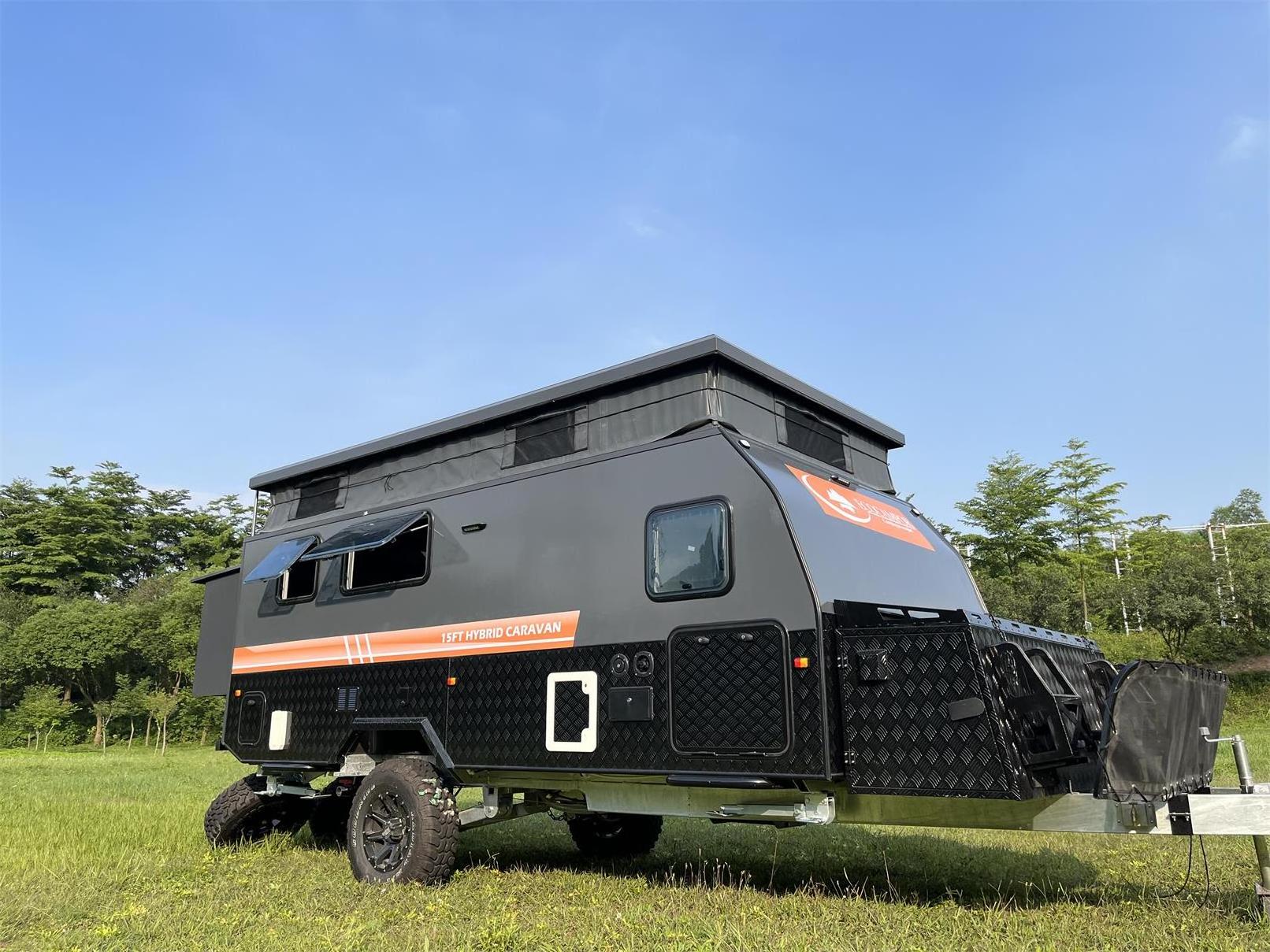 Manley Touring Solar Panel Customized Offroad Family Travel Camping Trailer Caravans Pop Top Hybrid Caravan Trailer With Shower