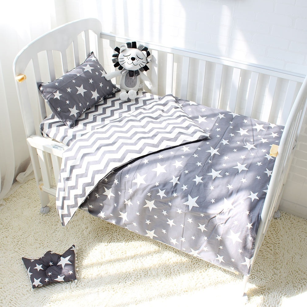 Custom Hot Selling Newborn Crib Nursery Boy Girl Bed Sheet 3 Pic Set Cotton Fabric For Baby Bedding