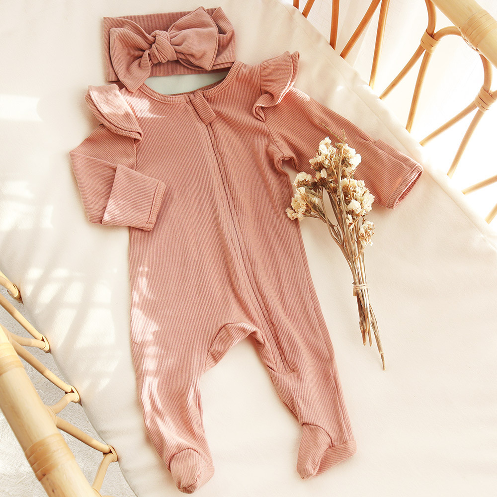 Hot Sale Toddler Infant Boys Girl Zipper Sleepwear Pajamas Organic Cotton Spandex  Baby Footie Jumpsuit Romper