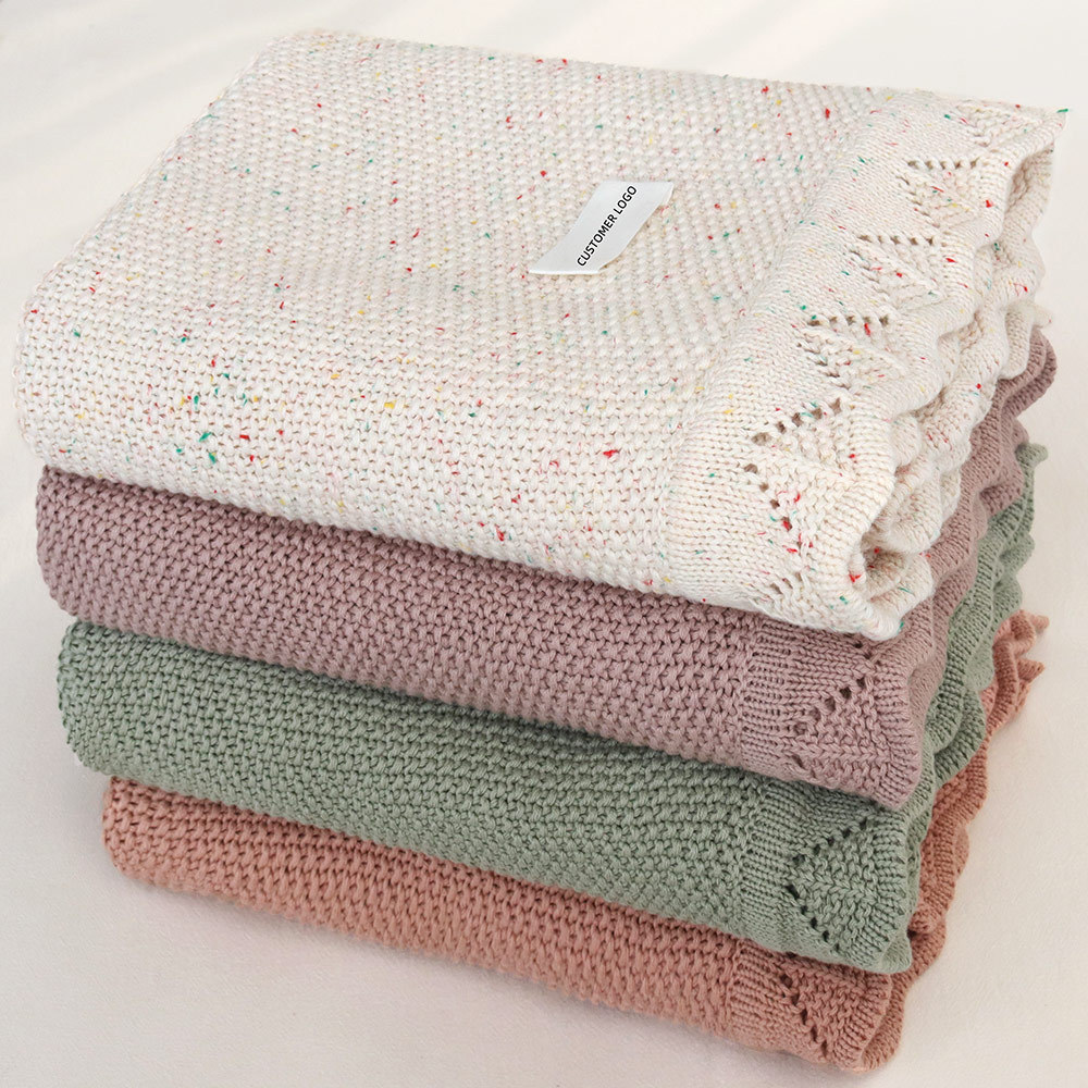 Wholesale 100%Cotton Solid Color Newborn Photo Prop Gift Soft Breathable Cotton Knit Baby Blanket Cashmere  Receiving  Blanket