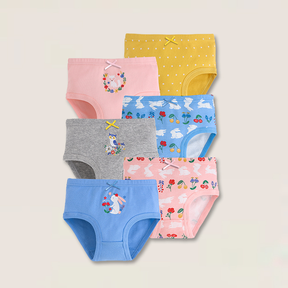 LF Children Girls Briefs 6-pack Underwear Lovely Printing Cute Soft Cotton Panties Thongs For Kids