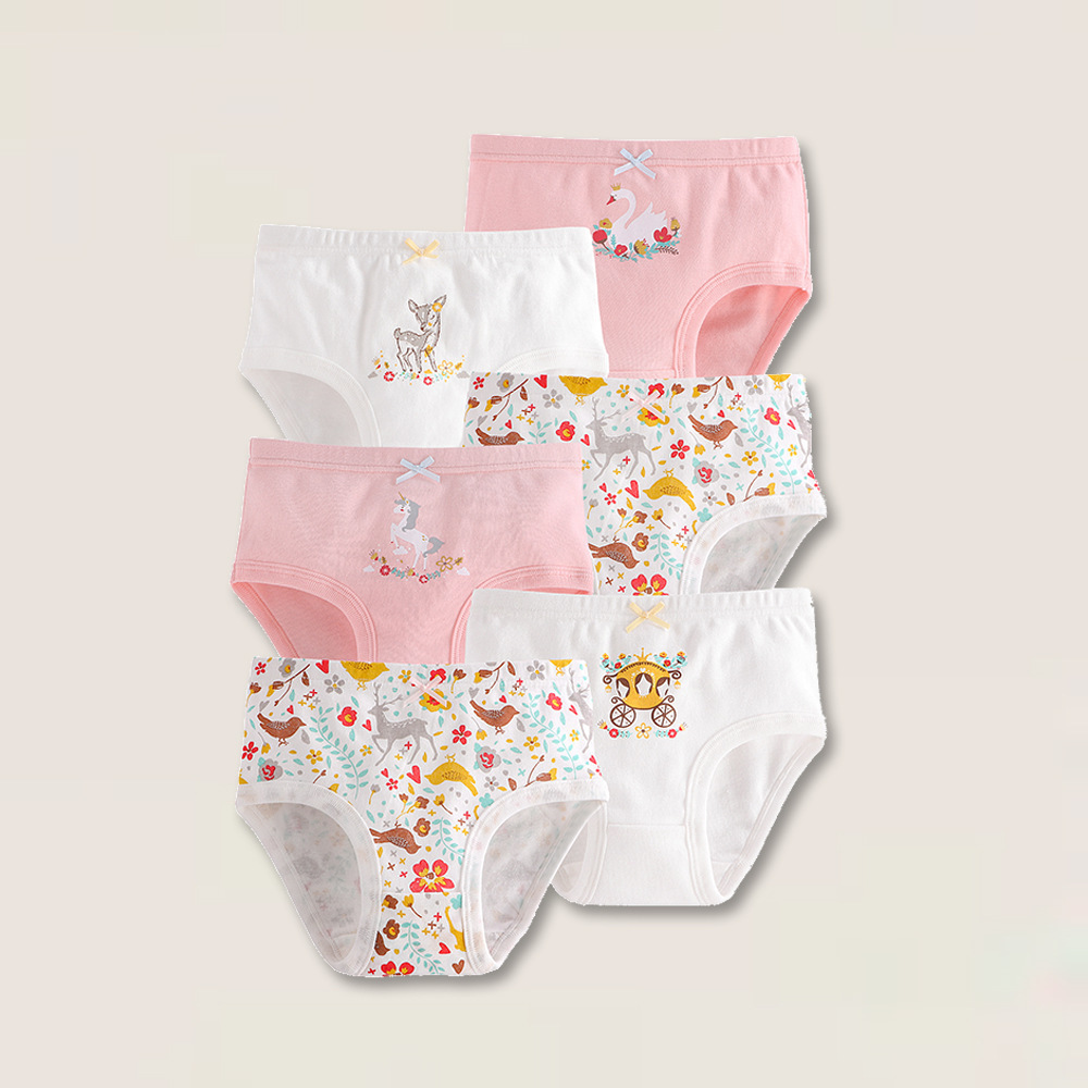 LF Children Girls Briefs 6-pack Underwear Lovely Printing Cute Soft Cotton Panties Thongs For Kids