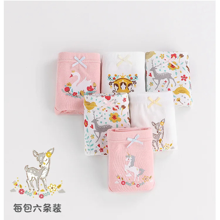 LF Children Girls Briefs 6-pack Underwear Lovely Printing Cute Soft Cotton Panties Thongs For Kids