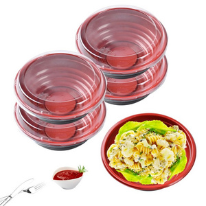 Disposable Plastic Takeout Round Food Packaging Microwave Safety Snack Ramen Soup Packaging Bowl with Lid