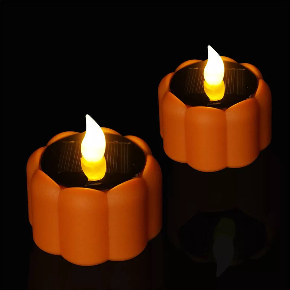 Matti's 3d real flame Pumpkin Shape Solar Led Light Candle Holiday Decoration Solar Tea Light