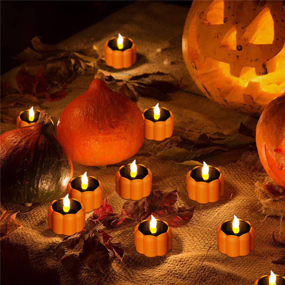 Matti's 3d real flame Pumpkin Shape Solar Led Light Candle Holiday Decoration Solar Tea Light