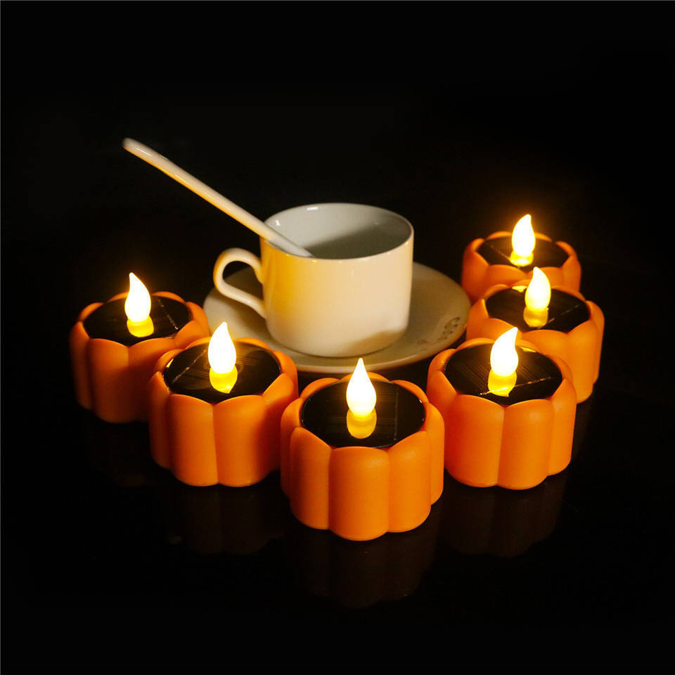 Matti's 3d real flame Pumpkin Shape Solar Led Light Candle Holiday Decoration Solar Tea Light