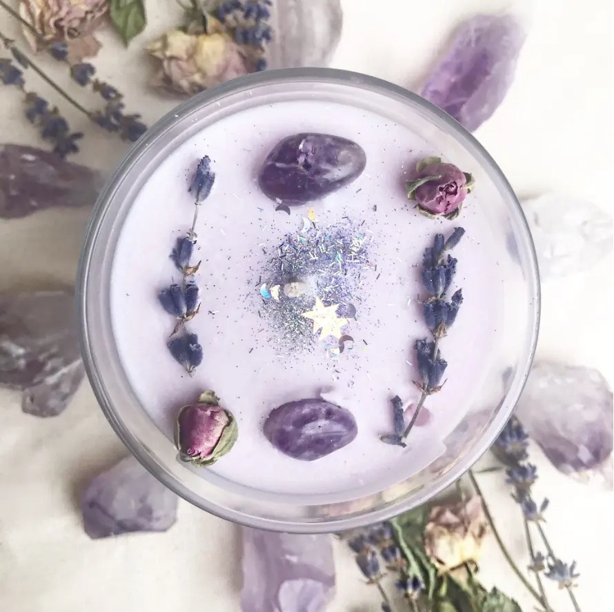 Wholesale Candle Glass Custom Private Label Healing Crystal Aromatherapy Luxury Scented Candle With Flowers