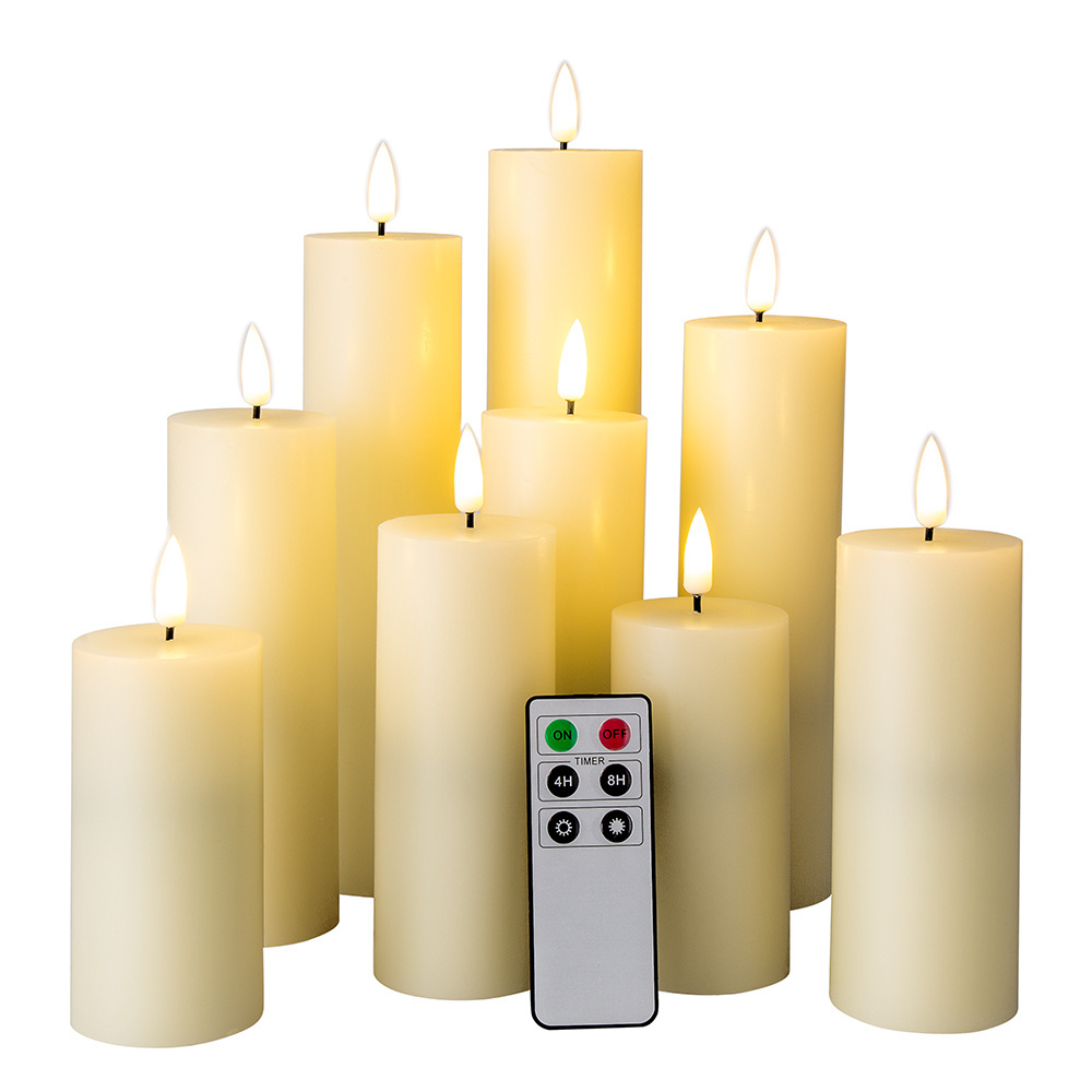 Matti's home decoration 3D flame pillar flat ivory paraffin wax led remote candle