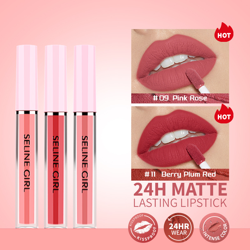 Cosmetics Makeup Lip Gloss Vendors Bright Red Matte Liquid Non-Stick Lip Gloss Seline Girl Private Label Lipstick