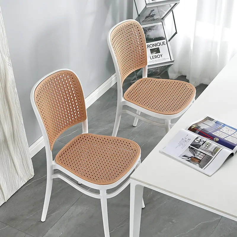 Modern Colored Stackable Cafe Furniture Chair French Rattan Plastic Dining Chairs