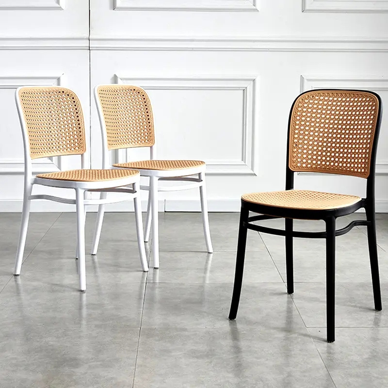 Modern Colored Stackable Cafe Furniture Chair French Rattan Plastic Dining Chairs