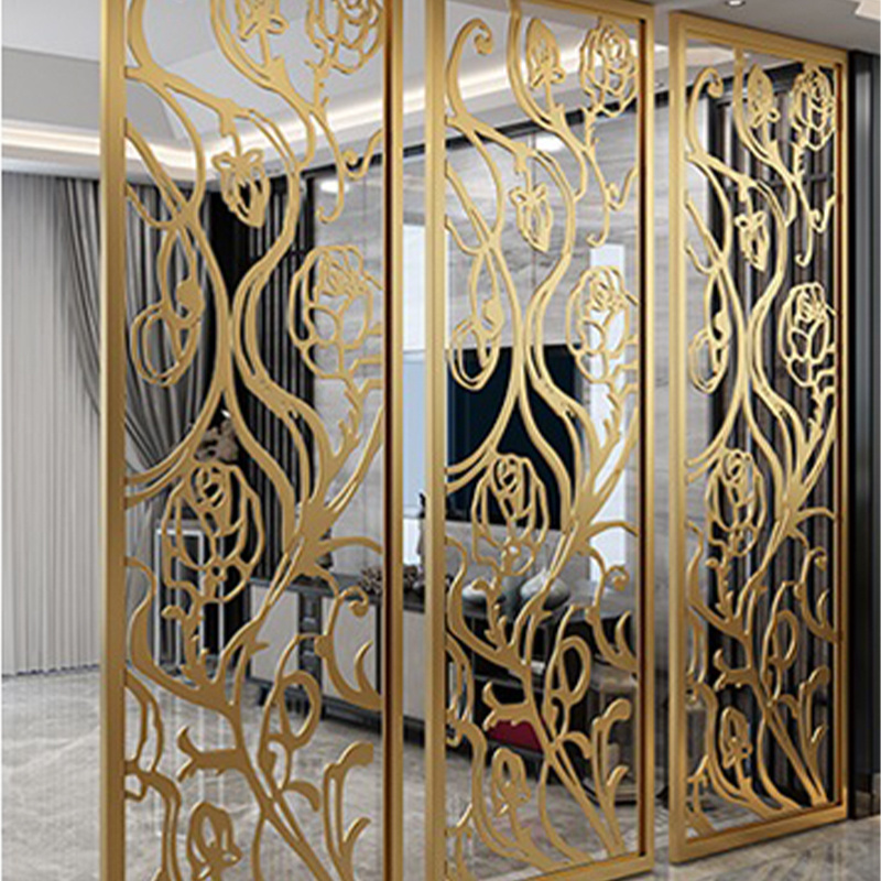 Wrought iron stainless steel gold hanging screen room divider for living room