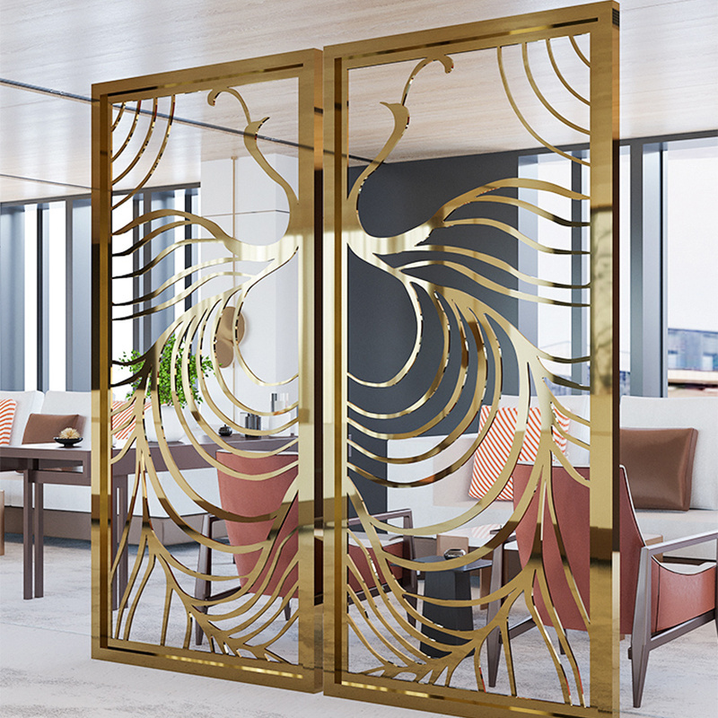 Oriental hotel wall partition decorative gold stainless steel room divider