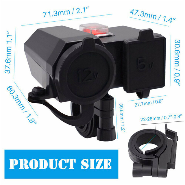 12V Waterproof Motorbike Dual USB Phone Charger with Switch Socket Power GPS