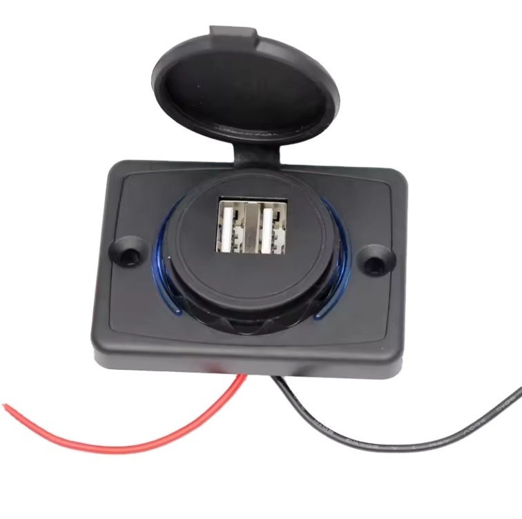 Wholesale Black Waterproof DC 12V Flat Surface Panel Mount Socket 5V 3.1A Car Seat Bus Dual USB Charger