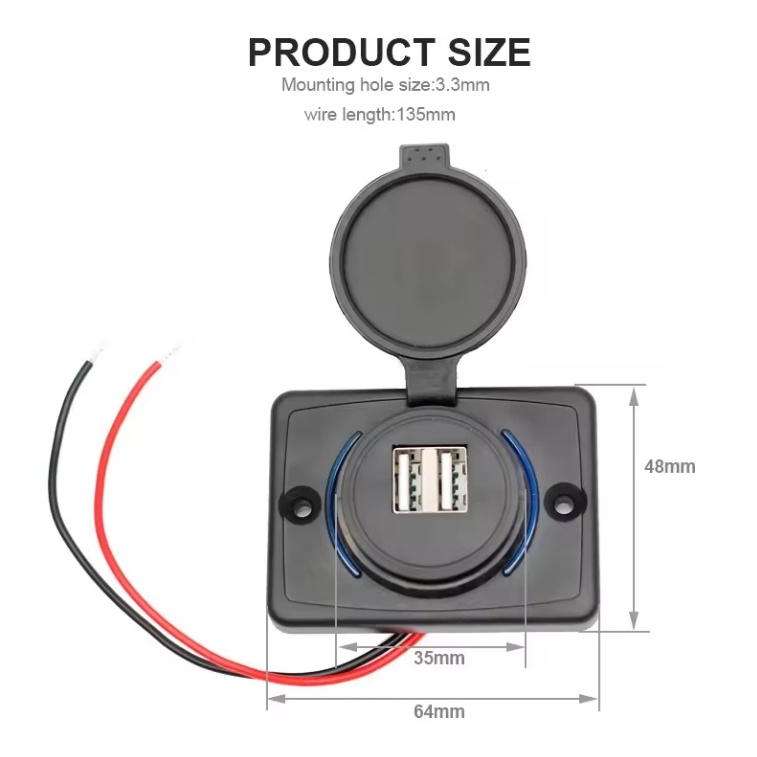 Wholesale Black Waterproof DC 12V Flat Surface Panel Mount Socket 5V 3.1A Car Seat Bus Dual USB Charger