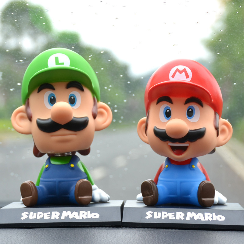 Cartoon Super Mario Head Shaking Figure Luigi Bobble Head Figure Doll Mario Bros Bobble-Head Toy Figures For Car Dashboard