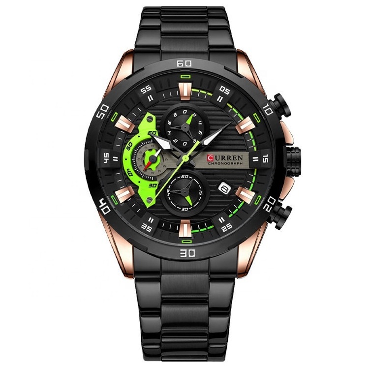 New CURREN 8402 Wrist Fashion Design Men Wrist Watch Multi-functional Chronograph Quartz Wristwatch Steel Strap Luxury Watches