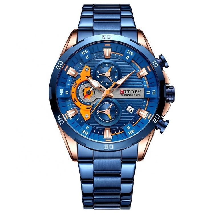 New CURREN 8402 Wrist Fashion Design Men Wrist Watch Multi-functional Chronograph Quartz Wristwatch Steel Strap Luxury Watches