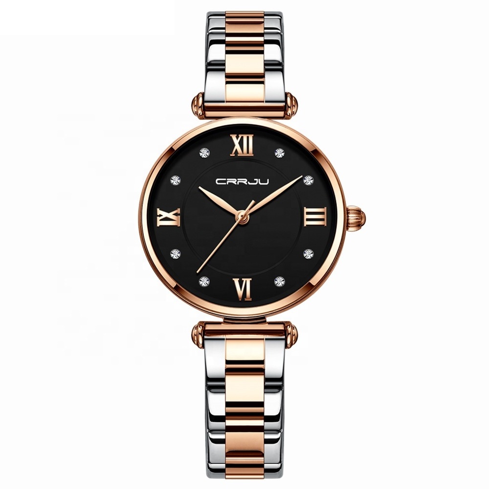 Cheap CRRJU 2178 Luxury Brand Women Watch Simple Fashion Rose Gold Bracelet Ladies Wristwatch Women Watches Clock For Ladies