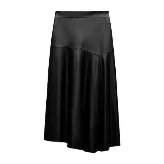 MYST&ZA women's temperament versatile pleated stitching asymmetrical imitation leather high-waisted skirt 2166146