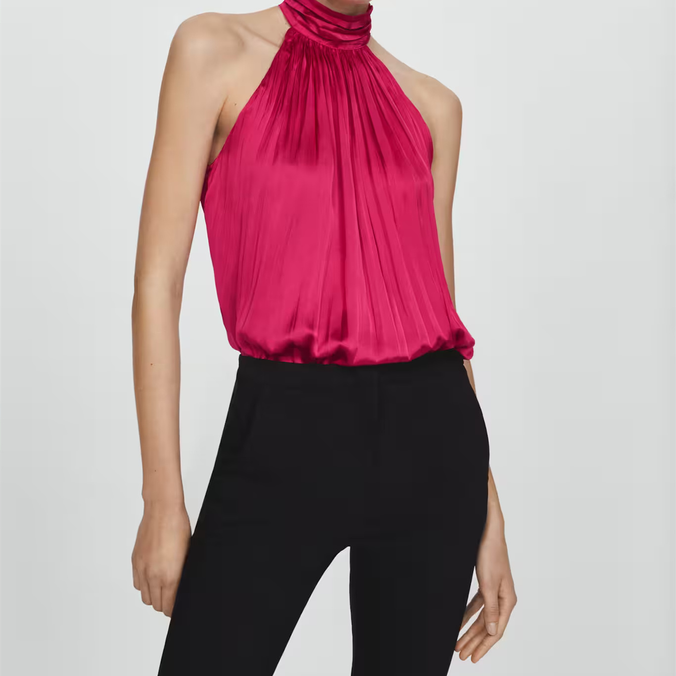 MYST&ZA women's 2024 spring and summer new style fashionable and versatile sexy off-shoulder high-neck pleated top 67036347