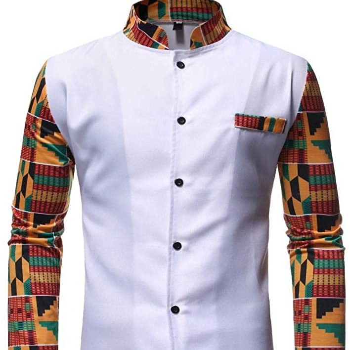 Men's Casual African Daxi Ji Printed two-piece Shirt Trouser Suit with Long Sleeves and Slim Waist