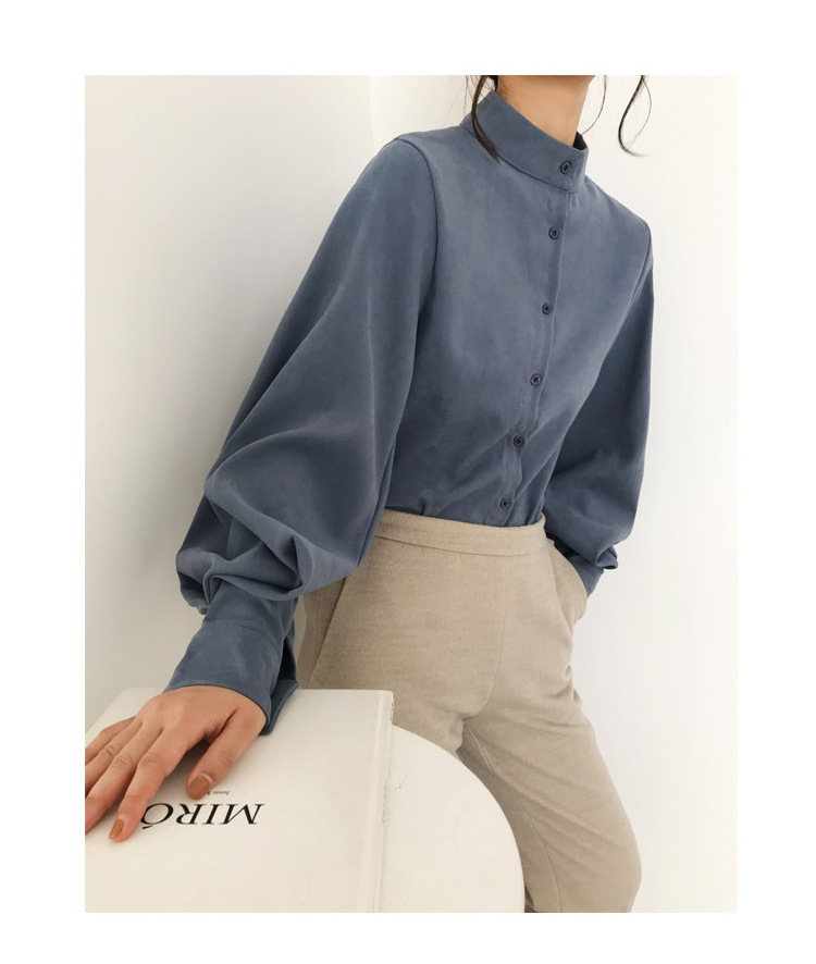 Fashion women blouse shirt lantern long sleeve women shirts solid stand collar office blouse womens tops and blouses