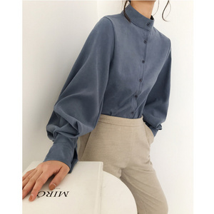 Fashion women blouse shirt lantern long sleeve women shirts solid stand collar office blouse womens tops and blouses