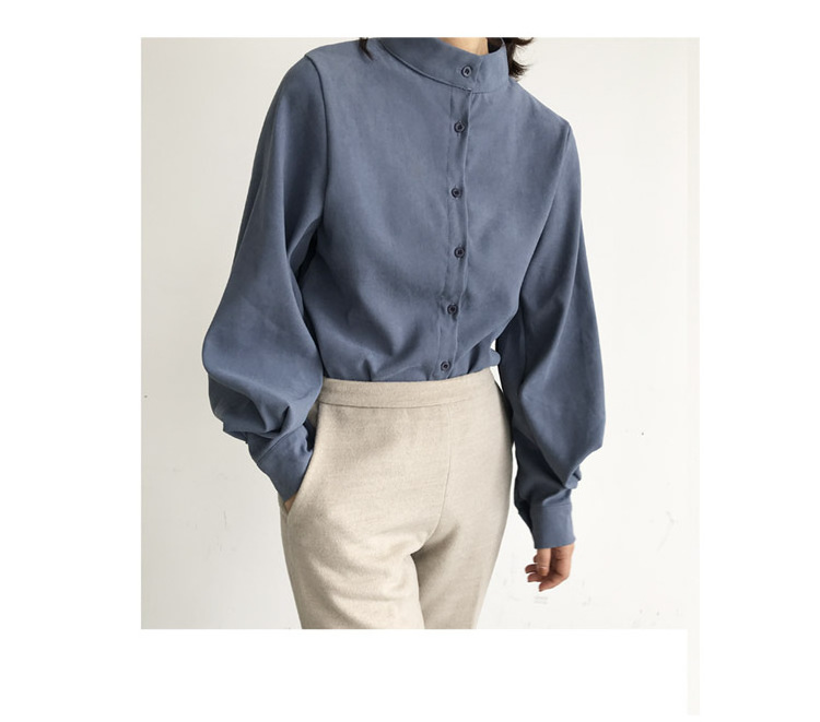 Fashion women blouse shirt lantern long sleeve women shirts solid stand collar office blouse womens tops and blouses