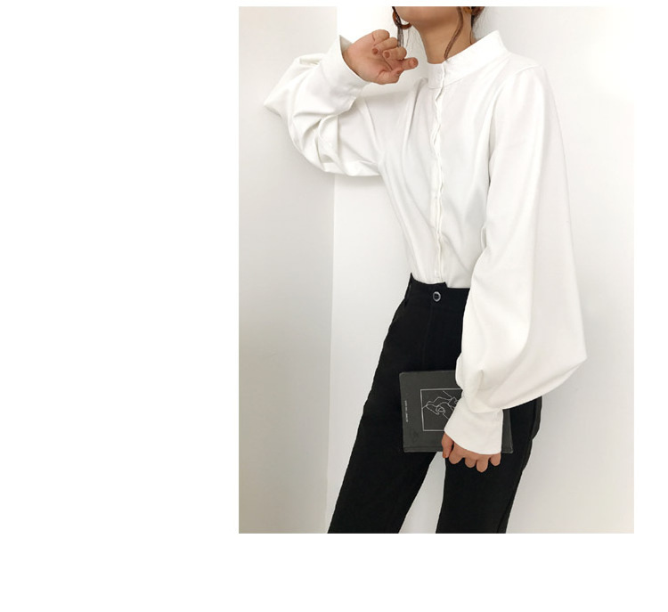 Fashion women blouse shirt lantern long sleeve women shirts solid stand collar office blouse womens tops and blouses