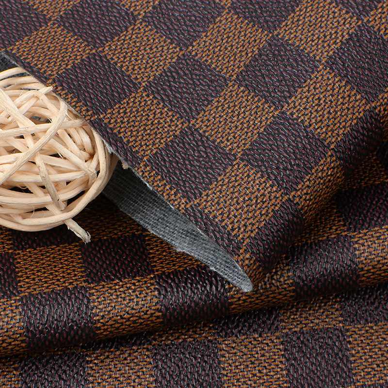 Waterproof Plaid 0.9 mm Woven Backing PVC Printed Artificial Faux Synthetic Leather Fabric Supplies for Bags Furniture Crafts