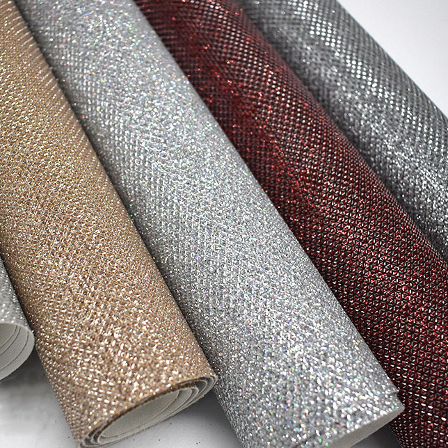 Recycling 0.5 mm Chunky Vinyl Vegan PU Shiny Faux Artificial Synthetic Glitter Leather Fabric for Clothing Shoe Bags Bows Dress