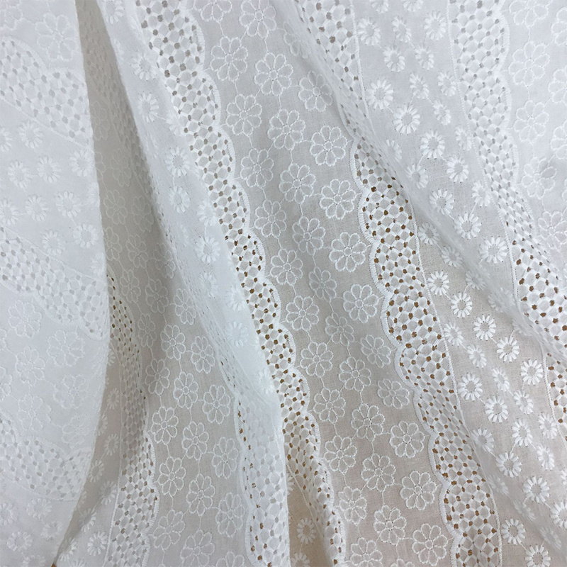 New Arrival 130cm White Eyelet Floral Fabric White Eyelet Embroidery Cotton Fabric For Women Dress