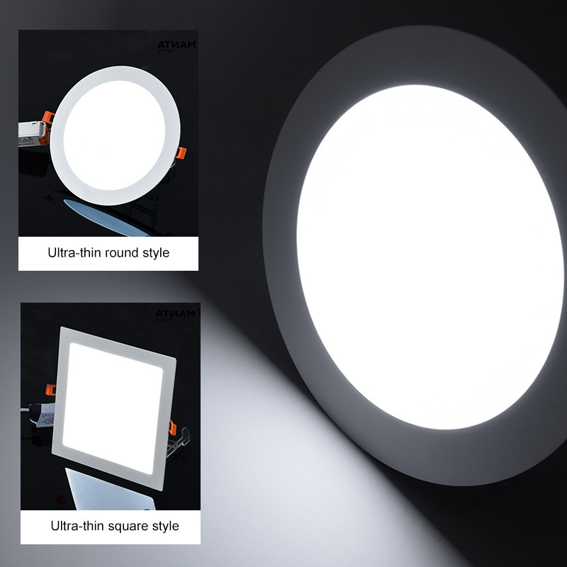 Factory Best Prices Embedded Aluminum Alloy Ultra Slim 12W 6500K Round Square Led Panel Light