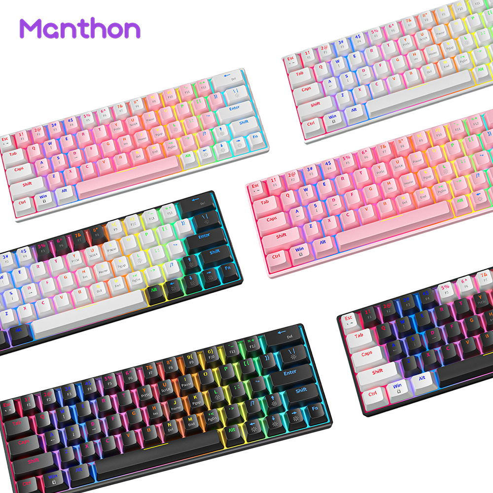 Fashion 61 Keys Keyboard 60% RGB LED Backlit Mechanical Keyboard Teclado Gamer Wired Ergonomic Mini Gaming Keyboard