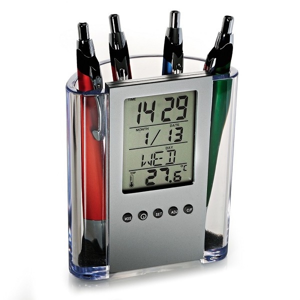 Digital LCD Desk Alarm Clock Calendar Pen holder