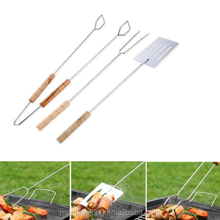 BBQ Tools Barbecue Grill 3 Piece Suit Stainless Steel Tongs Skewer Roasting Clamp/Fork/Shovel Barbacoa Pinca BBQ Accessories