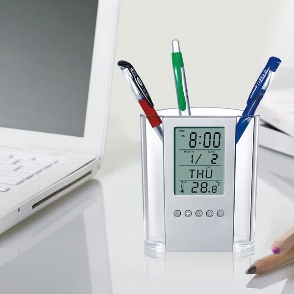 Digital LCD Desk Alarm Clock Calendar Pen holder